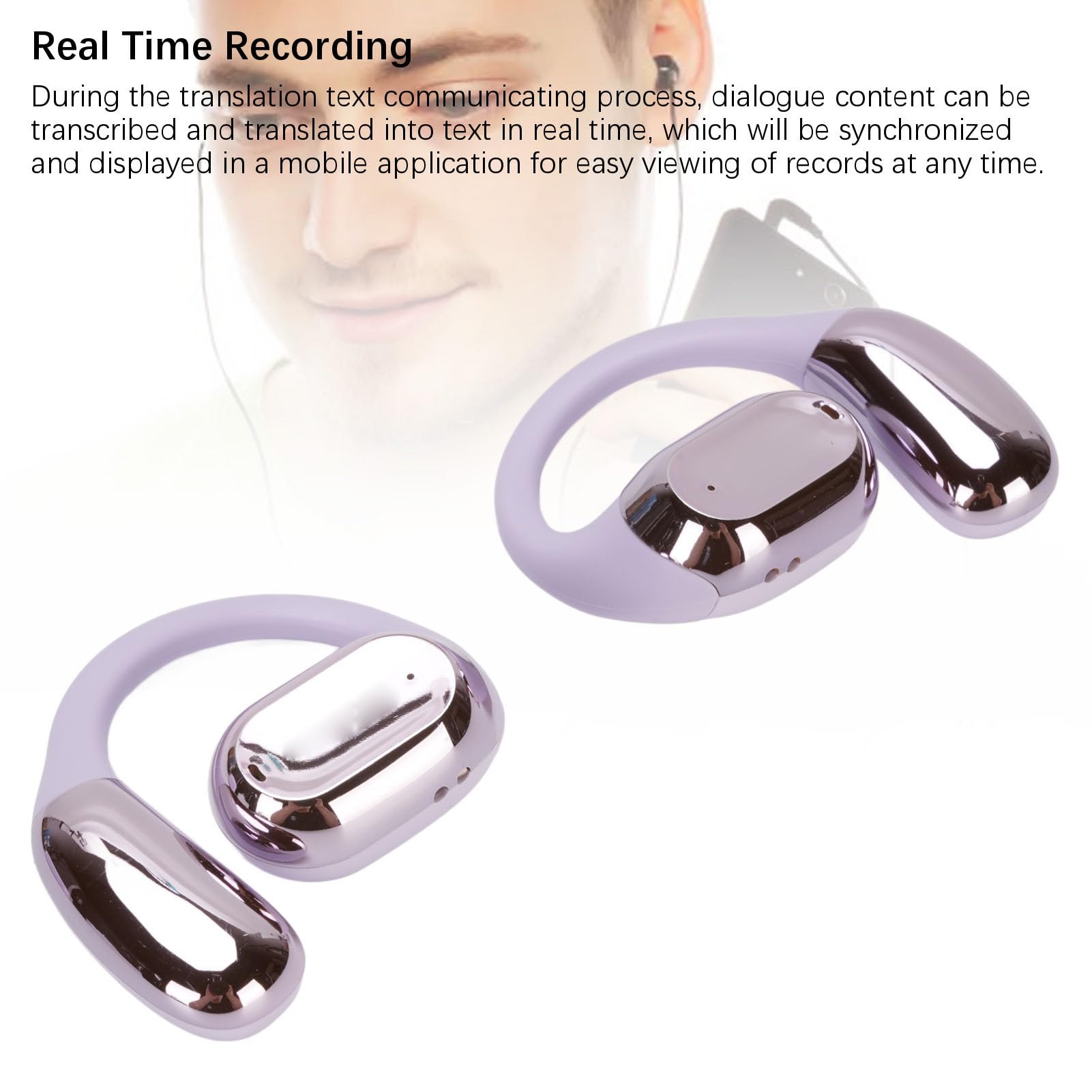 Topiky Auricolari Wireless con Traduzione in Tempo Reale con Intelligenza Artificiale, Bluetooth 5.4, Auricolari Aperti, Traduttore in 140 Lingue, (PURPLE)