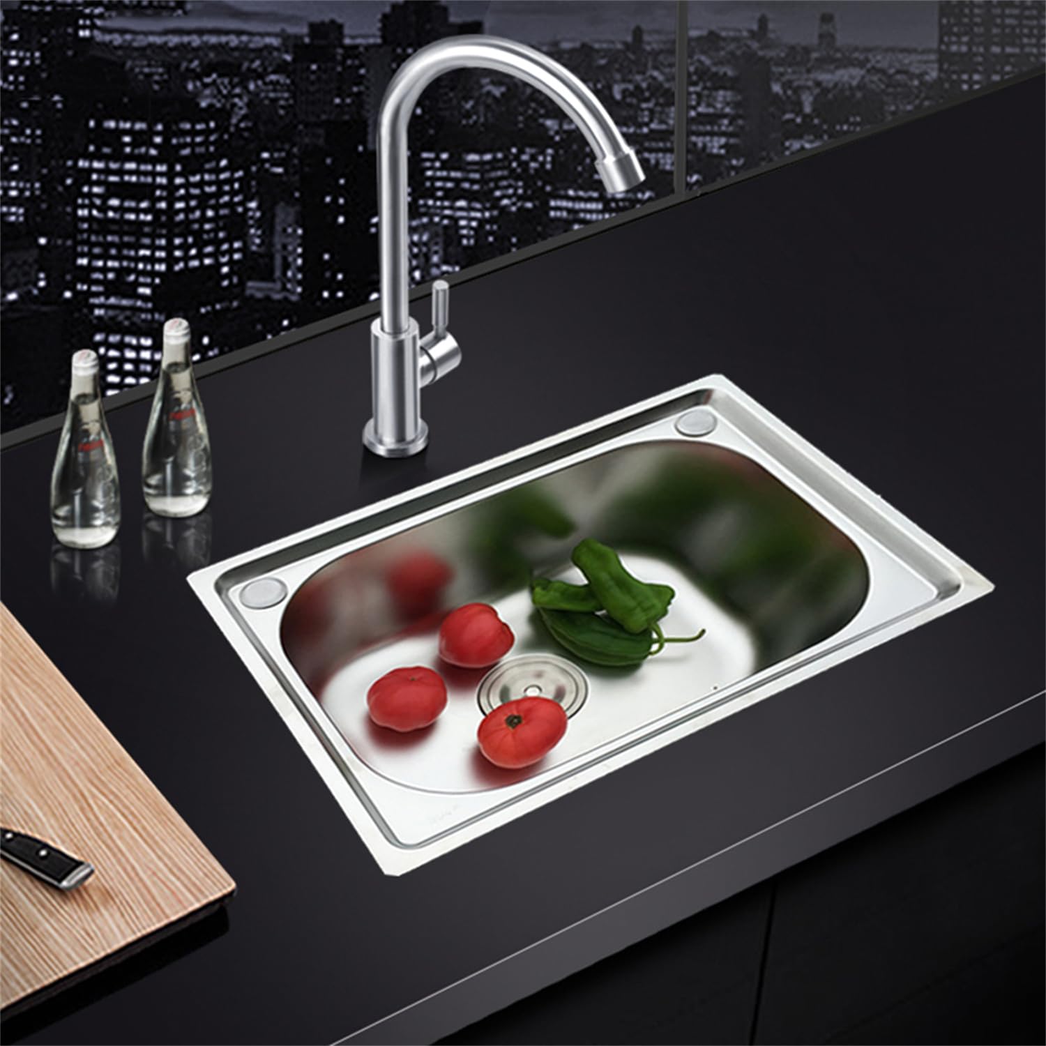 Muelle - Fregadero de cocina de acero inoxidable con colador, kit de fregadero multifunción fácil de instalar y limpiar, 50 x 40 x 20 cm (50 x 40 x 40 x 20 cm)