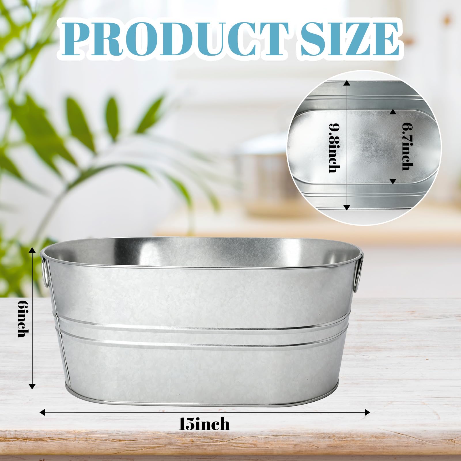 Paquete de 2 cubos de hielo galvanizados de 4 galones para fiestas, tina portátil para bebidas con asas, cubo de champán, cubos de hielo de metal para bar de cóctel con cuchara de hielo