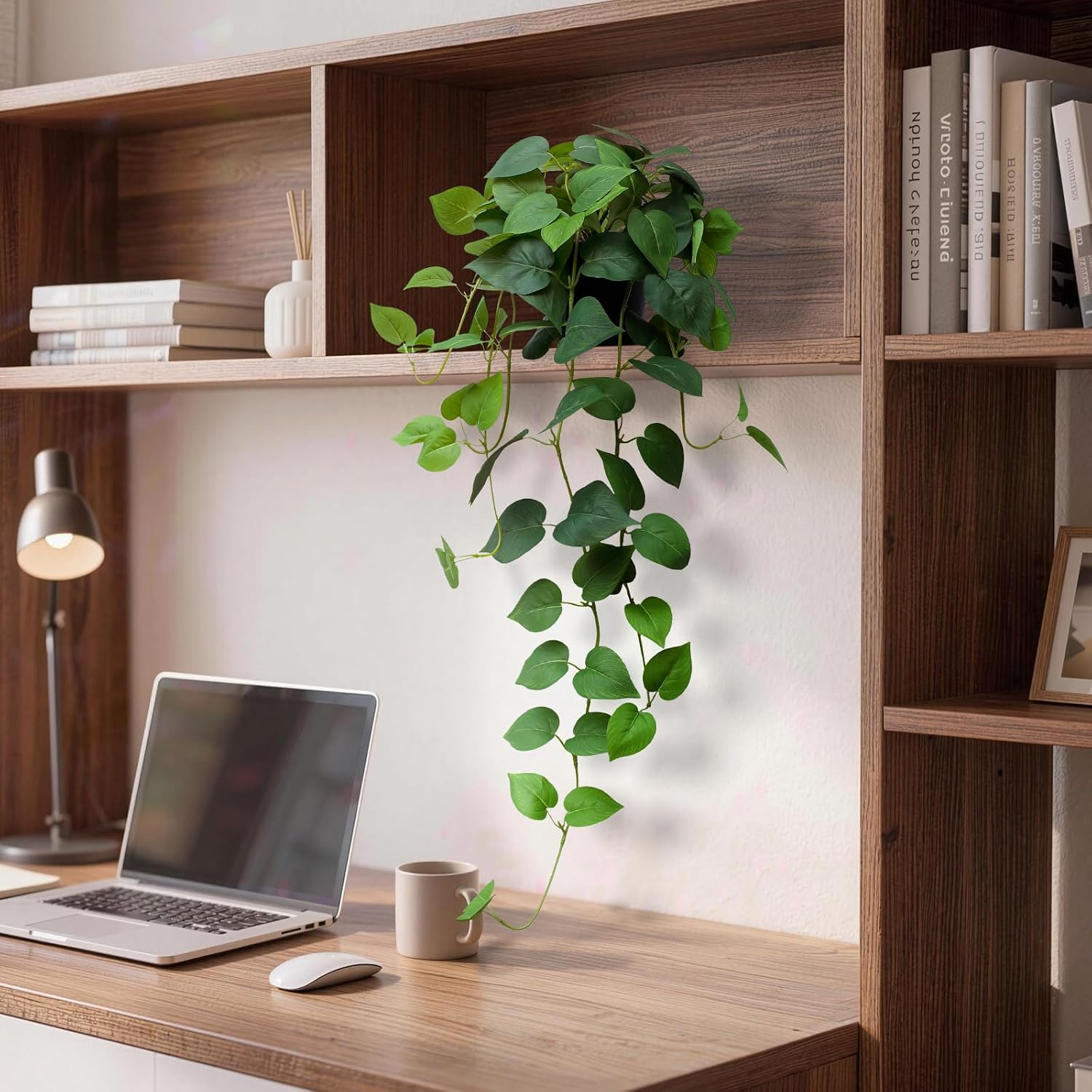 Fake Pothos Hanging Plants, 33" Potted Artificial Hanging Plant, Faux Pothos Silk Vines Hanging Plant Greenery for Home Living Room Indoor Decor