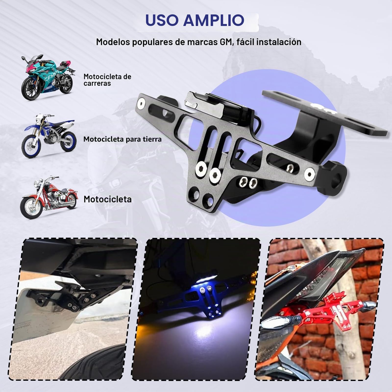 Eliminador de Guardabarros Universal con Luz LED - Soporte de Matrícula de Motocicleta de Aluminio CNC