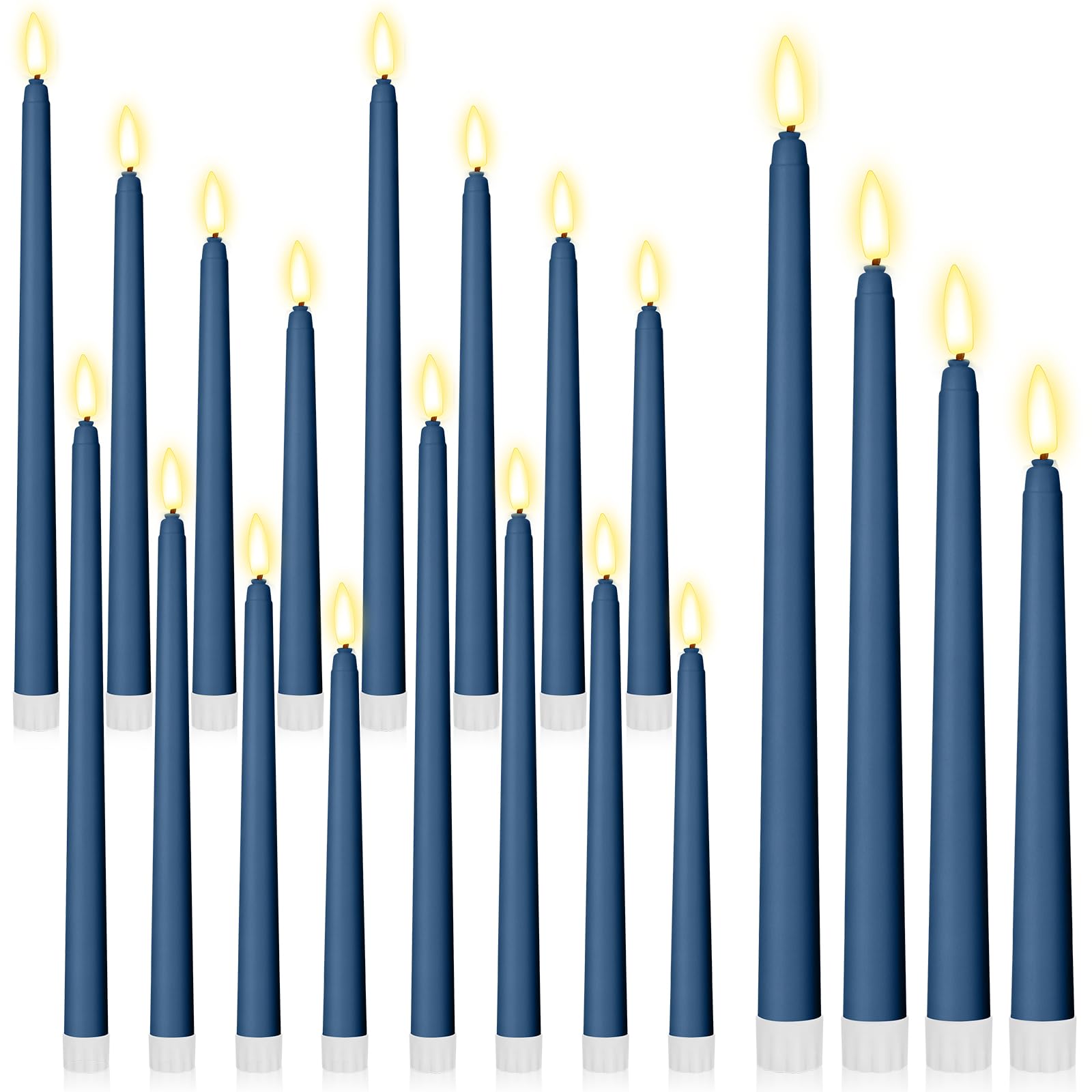 Rossesay 24 Pcs Flameless LED Taper Candles Battery Operated Candle, Classic, 8.5",9.65",10.8",12.8", Dark Blue