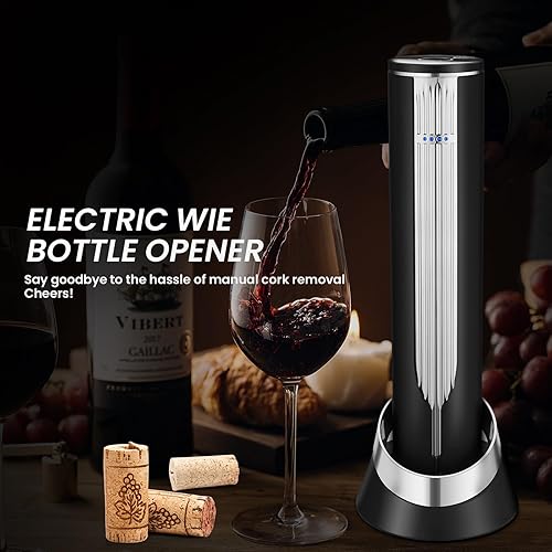 Miniatura 9 de Abridor eléctrico de botellas de vino con base de carga y cortador de papel de aluminio integrado, sacacorchos automático inteligente activado por