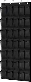 Sapateira de Porta Organizadora, Saco de Armazenamento Suspenso - Vertical, Organizador de Sapatos para Parede, Preto