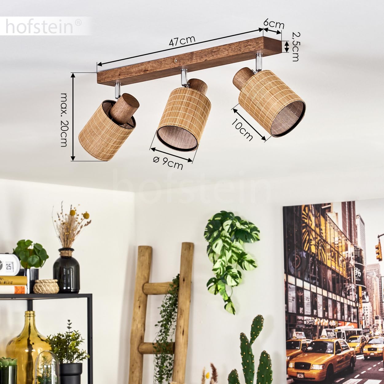 Lampada da soffitto Kinnared, lampada da soffitto moderna in legno/metallo/bambù in marrone scuro/cromo/naturale, lampada a 3 luci in design scandinavo con faretti regolabili, 3 x E14, senza lampadine