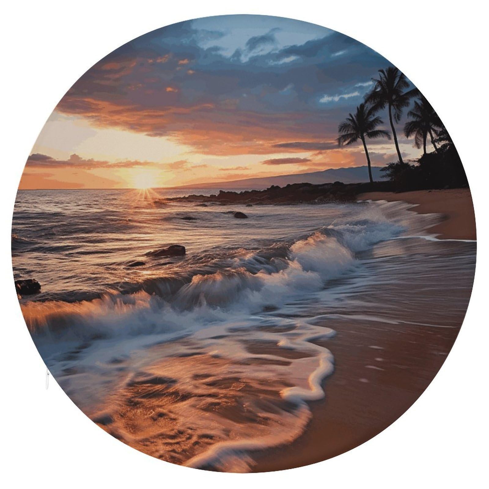 LZQPOEAS Beach Maui Hawaii Sunset Sea Waves Clouds Round Chair Cushion 15 Inch, Detachable Memory Foam Seat Cushion,Circle Stool Cushion, Soft Round Chair Pad with Removable Cover