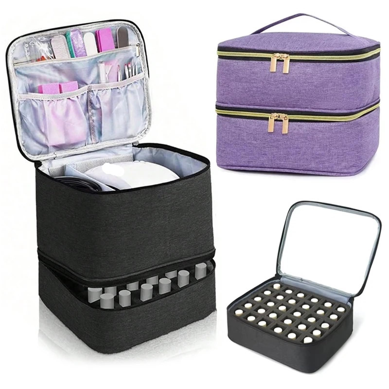 Nagellack Organizer Tasche Nagellack-Aufbewahrungstasche, Tasche for ätherische Öle, tragbares Kosmetik-Nagelpflege-Werkzeug, Nagelpflege-Set, Aufbewahrungsbox, Organizer mit 30 Fächern(S-Pink)
