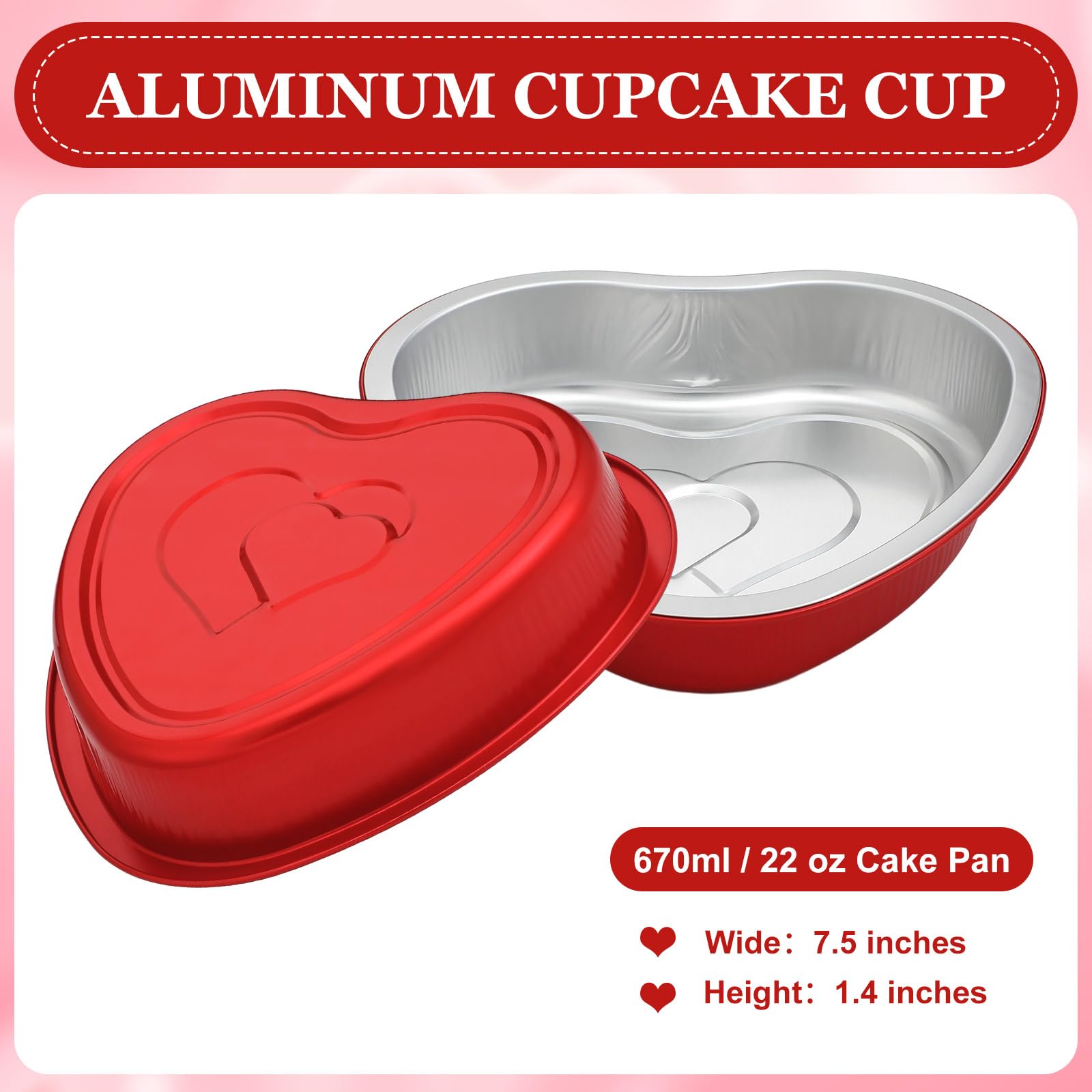 15 moldes de 22 onzas para pasteles de San Valentín, moldes de papel de aluminio para horno rojo con tapas, postres para hornear, tazas desechables para cupcakes para San Valentín, cumpleaños, 2