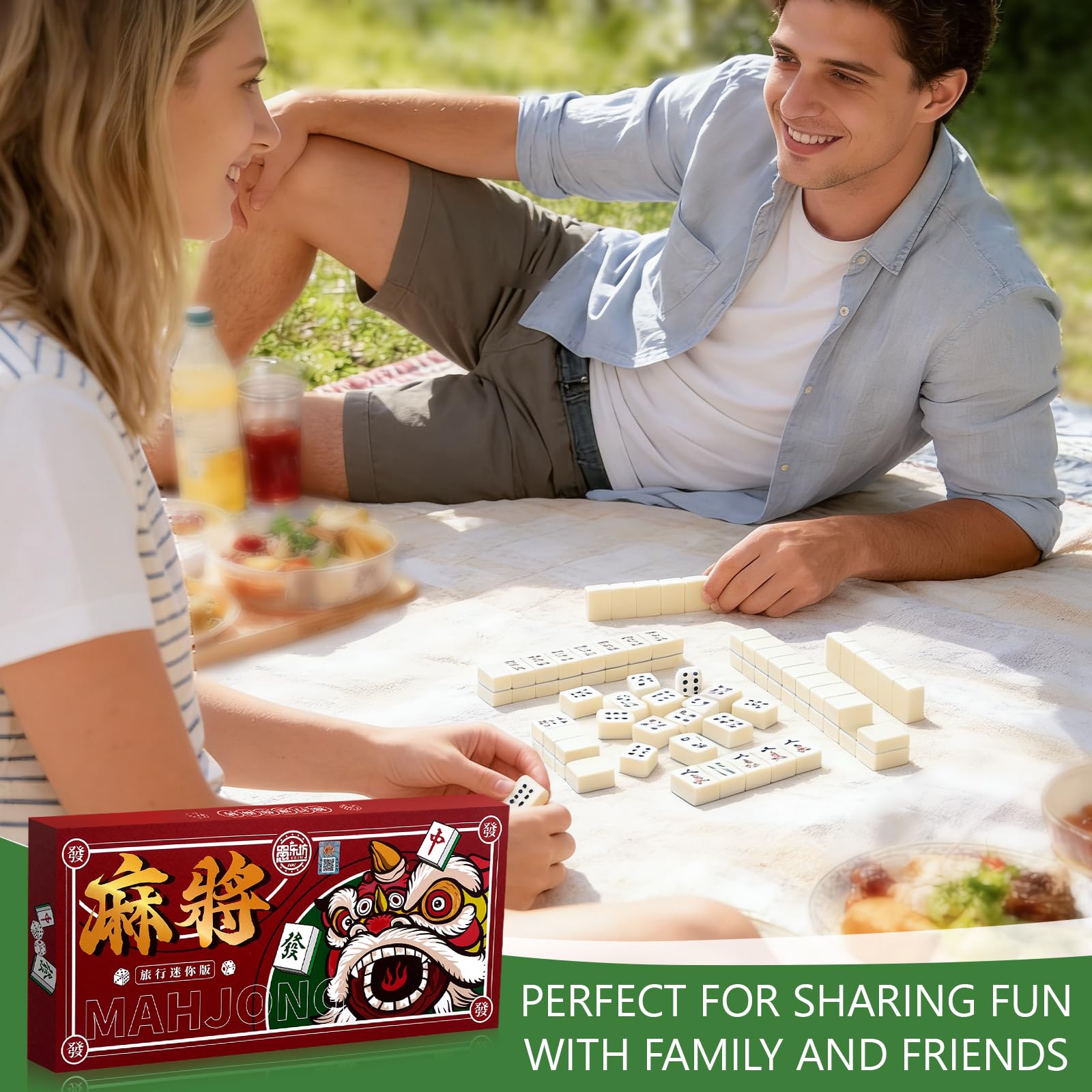 Mini Mahjong Portable, Jeu de Mahjong Chinois avec 144 Tuiles pour Voyage, Famille, Réunions (Blanc Cassé)