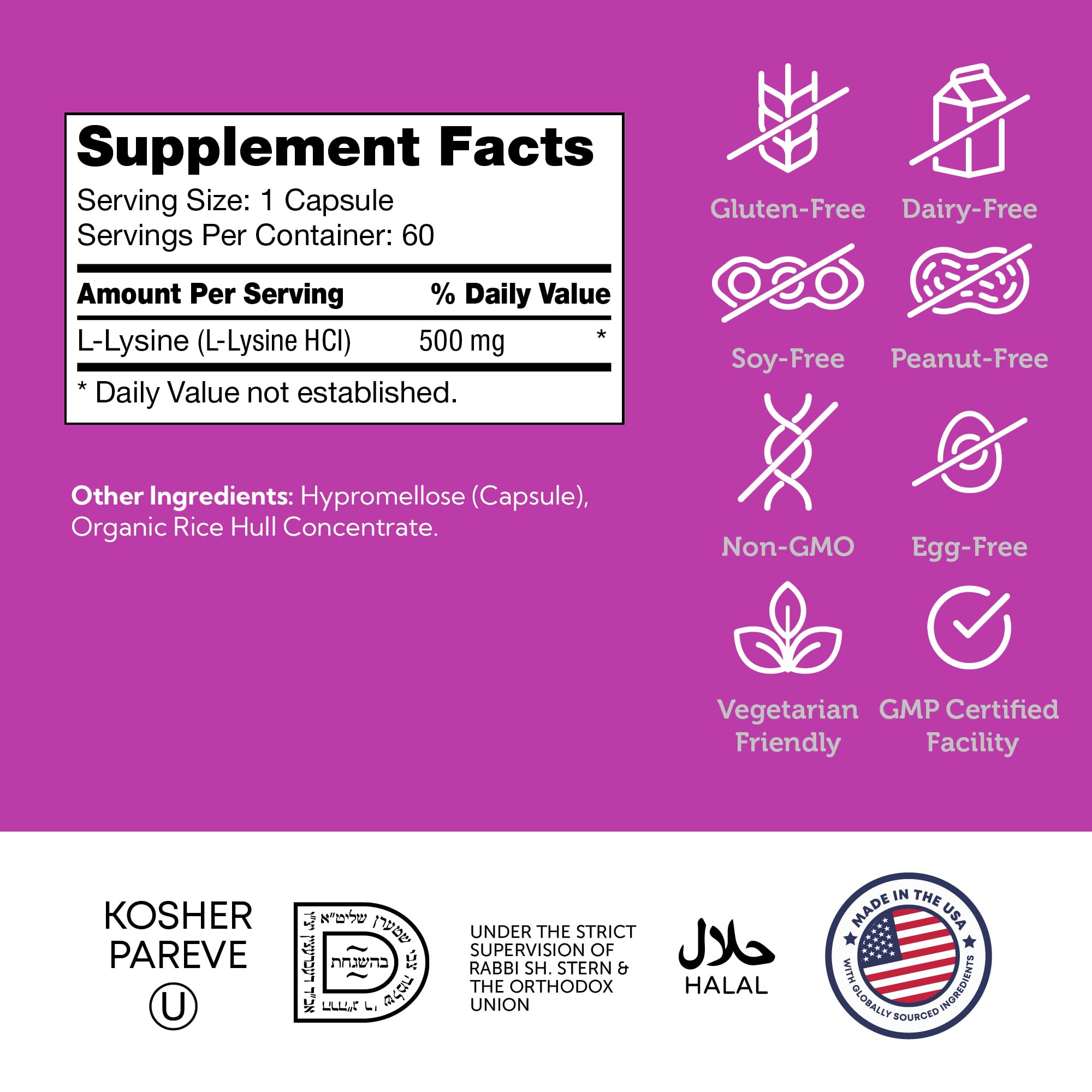 Zahler L-Lysine, 60 Capsules