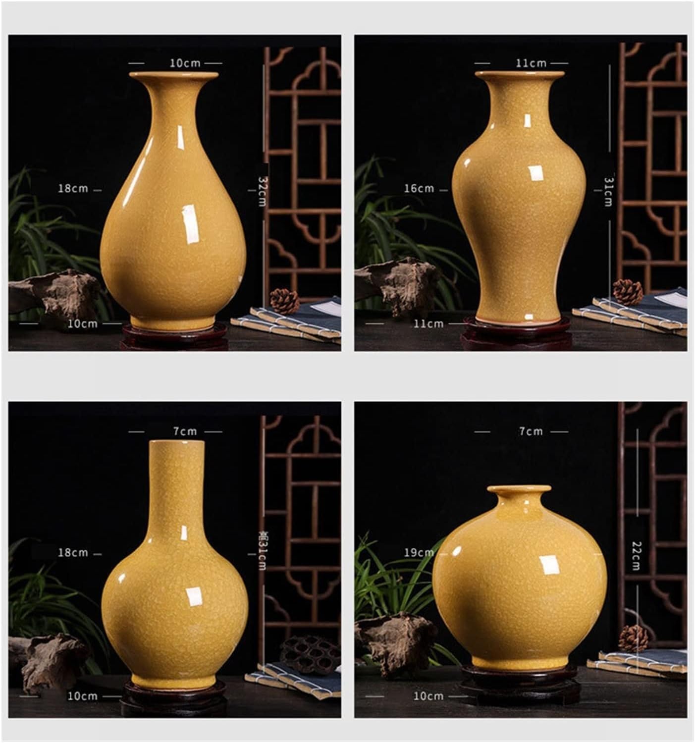 Ceramiczny antyczny oficjalny piec Ziyu kawałek żółty rękodzieło dekoracja wazon (z pękniętym jadeitem)