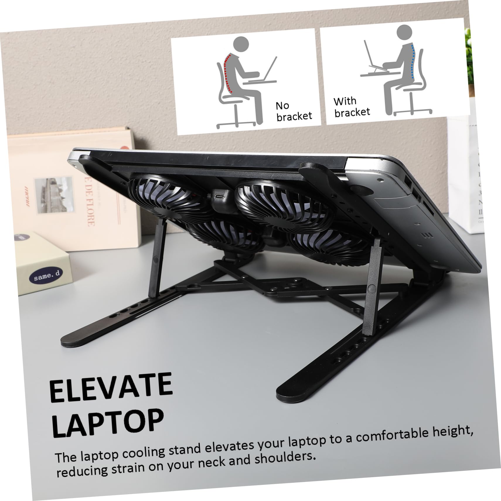 NUOBESTY Supporto di Raffreddamento per Laptop Ventole Nero in PC e Silicone, Base Pieghevole Raffreddamento Pro per Festa Estiva e Laptop Gaming