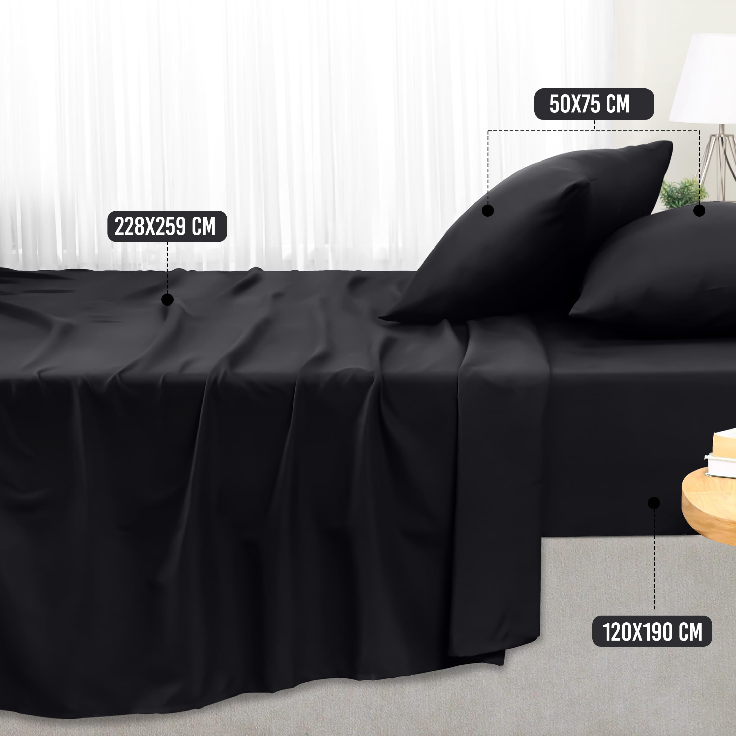 Utopia Bedding Juego de Sabanas 4 Piezas 135x190 - Poliéster Microfibra Cepillada - Oeko-Tex Certificado - Sábana Bajera, Sábana Plana y 2 Fundas de Almohada 50x75 (Cama 135, Gris) — view 97