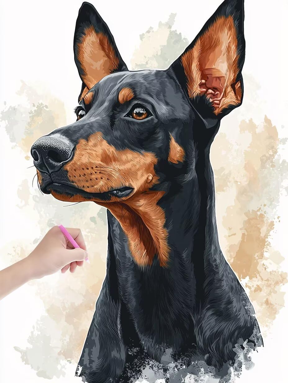 Malarstwo diamentowe 5D, doberman, obraz diamentowy dla dorosłych, "zrób to sam", malowanie diamentami, okrągłe kamienie, zestaw do majsterkowania, dla dorosłych, zestaw do malowania diamentowego