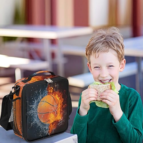 Miniatura 6 de Lonchera aislada para niños y niñas, bolsas de almuerzo reutilizables con correa ajustable para el hombro y soporte para botella de agua para niños