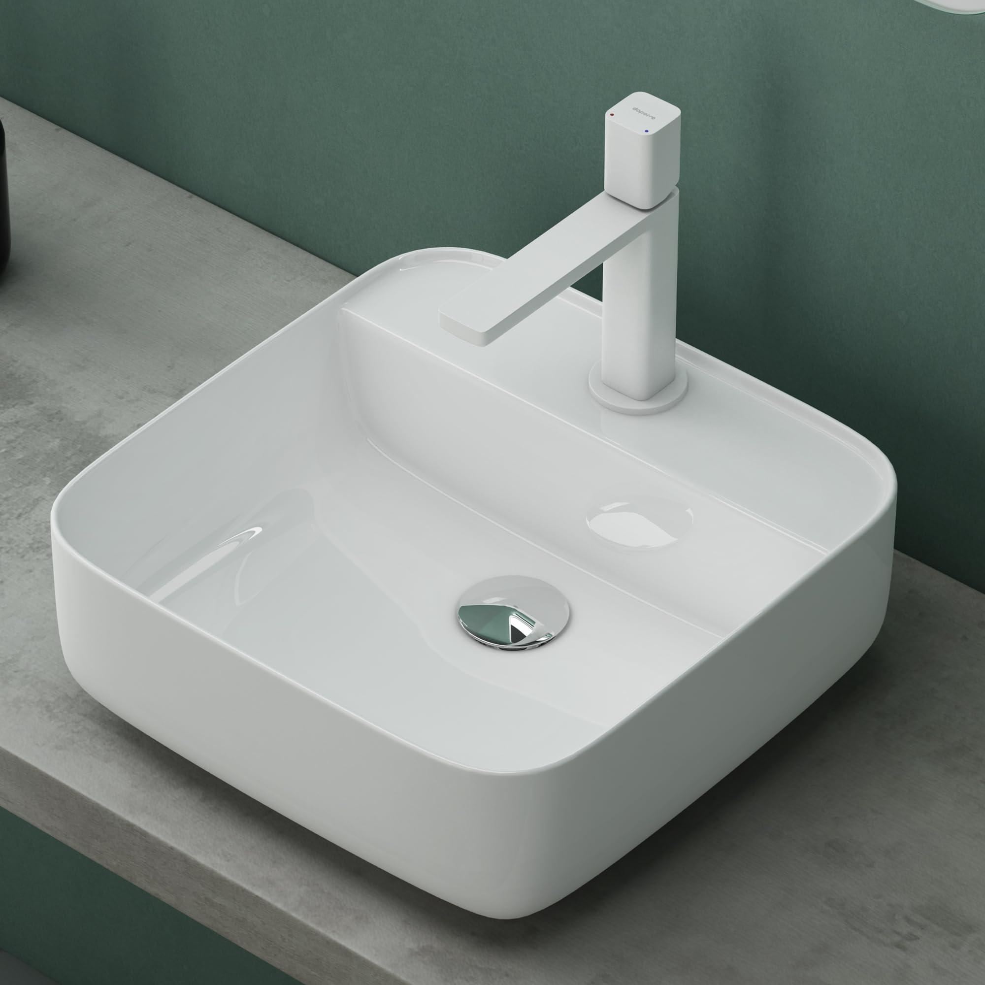 Mai & Mai White Bathroom Sink Basin Countertop Wash Basin | Ceremic Square | Modern Design Bathroom Vessel Sink | Wdh: 38X38x14cm | Nano-Coating Brüssel107