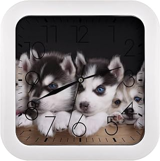 Husky Dog Clock, Silent Non Ticking Square Wall Clock High Accuracy Easy to Read Numbers Box Wall Clocks for Office Living Room Bedroom
