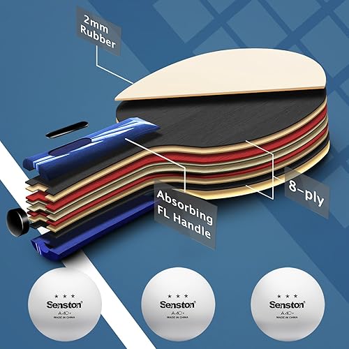 Miniatura 3 de Senston Paletas de ping pong, juego de 2 raquetas de tenis de mesa prémium con 3 pelotas de ping pong para jugar en interiores y exteriores