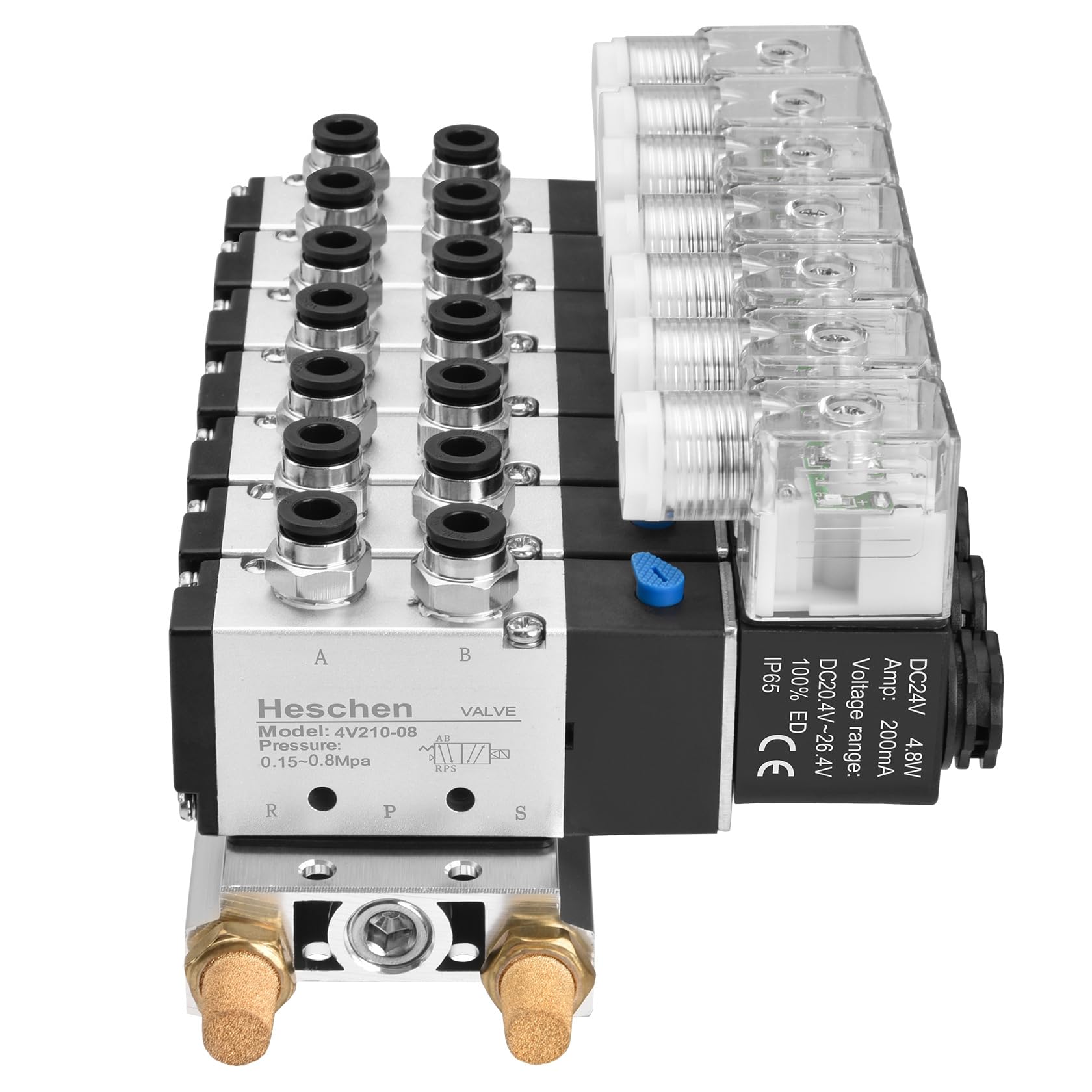 Heschen Elettrovalvola pneumatica a 7 solenoide 4V210-08 DC 24V PT1/4 5 vie, distributore a 2 posizioni, montaggio rapido