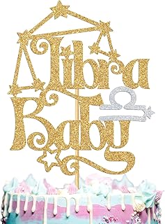 Libra Baby Cake Topper, September October Horoscope Libra Birthday Cake Decor, Libra Zodiac Astrology Birthday/Baby Shower Party Decorations Supplies, Silver Glitter
