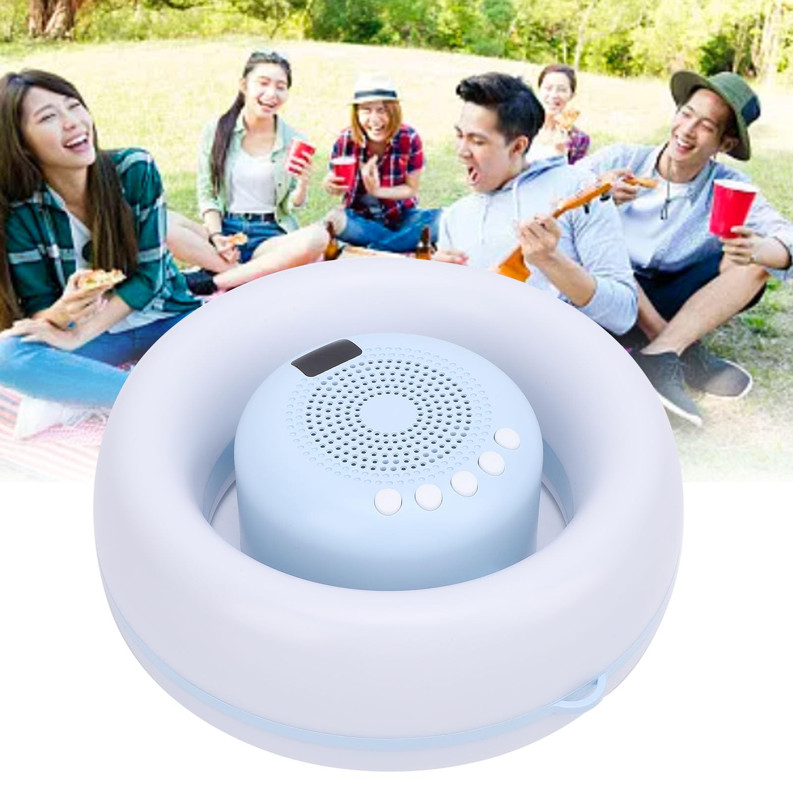 Luocute Pływający Głośnik Basenowy z światłami RGB, Wyświetlanie Temperatury IP65 Water Pordelable Głośnik Basenowy na Zewnątrz (BLUE)