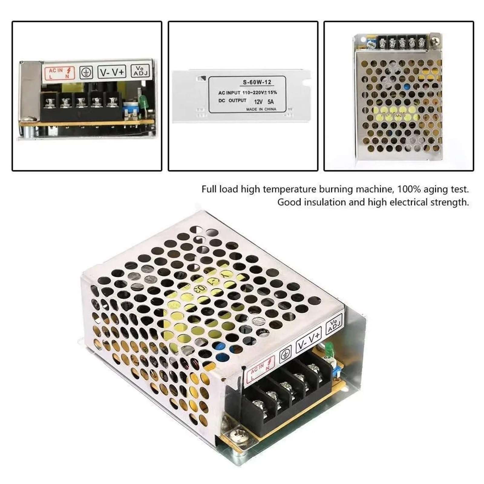 S-60-12 5A 12V Fuente de alimentación 60W Convertidor voltaje CA/CC Interruptor regulado universal 1 pieza
