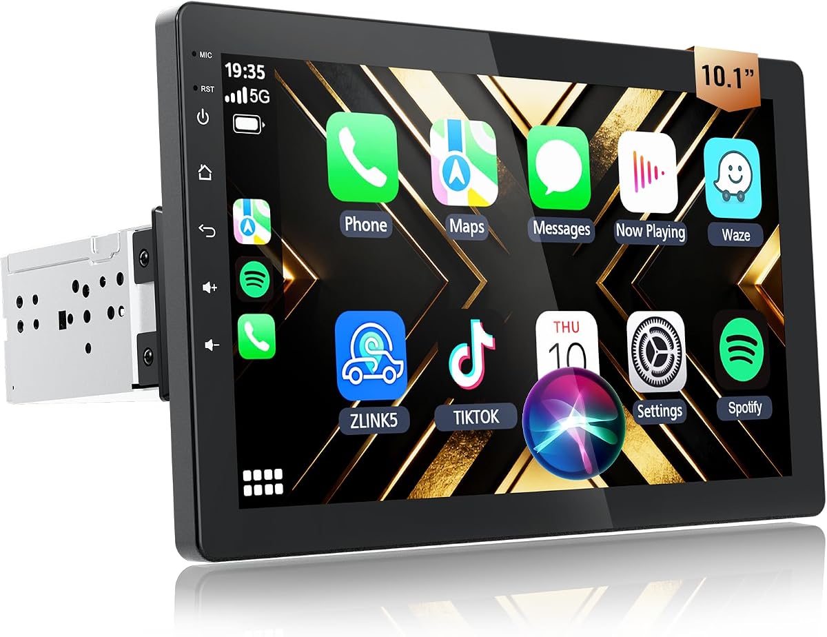 Haudio 10.1 Inch Single Din Car Stereo, Rotatable Touch Screen, Wireless CarPlay & Android Auto, Android 13 Car Radio with Bluetooth GPS Backup Camera
