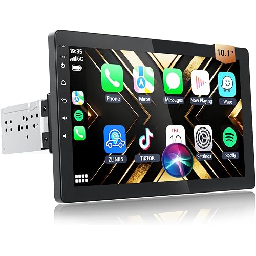 Haudio 10.1 Inch Single Din Car Stereo, Rotatable Touch Screen, Wireless CarPlay & Android Auto, Android 13 Car Radio with Bluetooth GPS Backup Camera