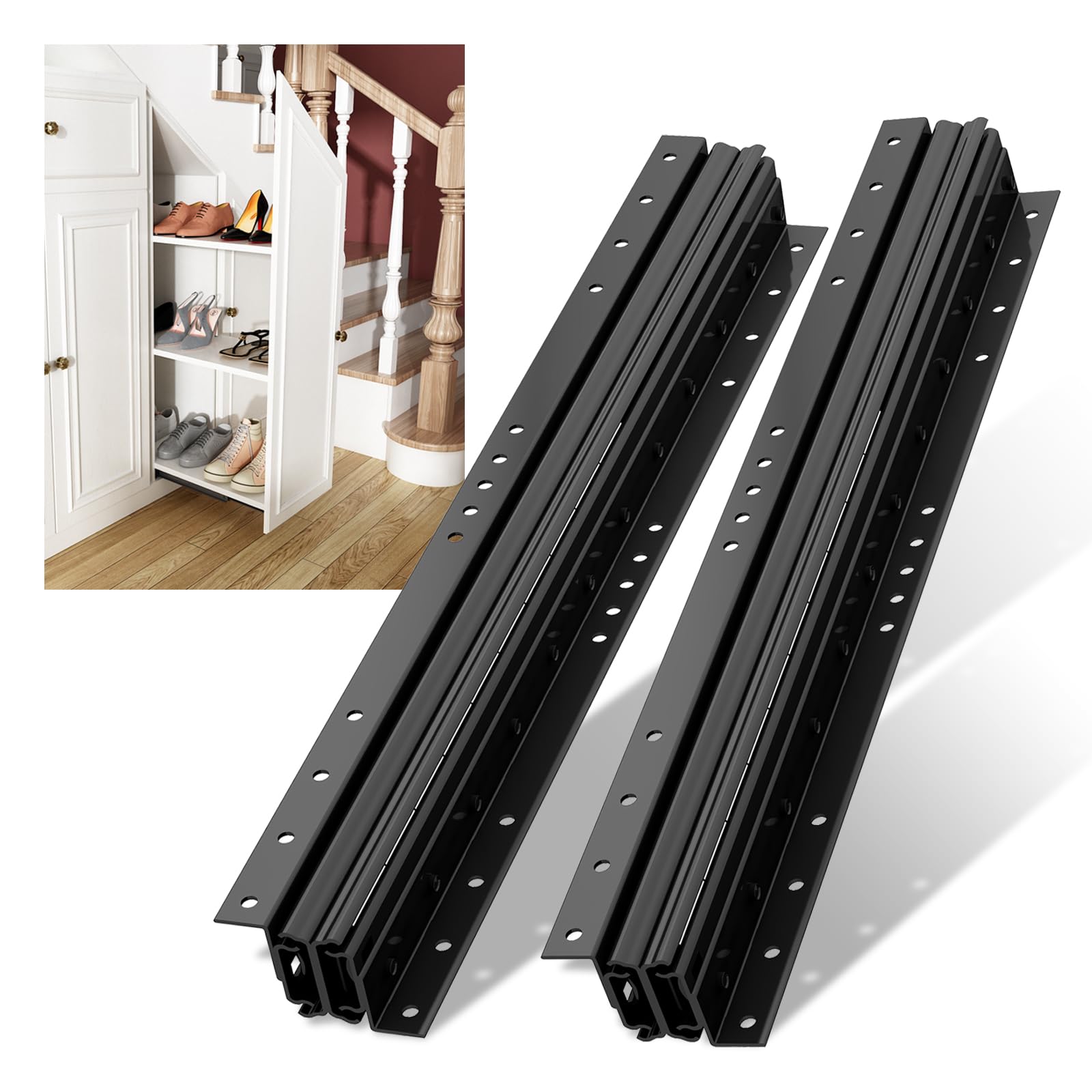 Necilo Black Undermount Heavy Duty Drawer Runners 800Mm Concealed Drawer Runner, 120Kg Load Capacity Full Extension Ball Bearing, Suitable For Under-Stair And Base Cabinet, Buttom Mount, 1 Pair(2 Packs)