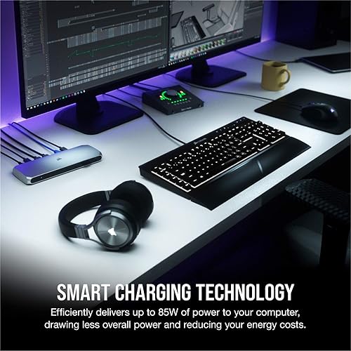 Miniatura 3 de Corsair Base TBT100 Thunderbolt 3 carga de 85 W, soporte dual 4k 60Hz, 2 HDMI, 40 Gbs, USB-C Gen 2 (15 W) x2, USB-A 3.1 (7.5 W) x2, Gigabit Ethernet