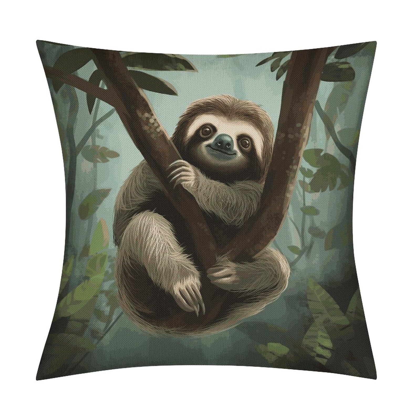 FekiLoot Sloth2 Throw Pillow Cover Soft Square Cushion Case Farmhouse Cushion Cover Decorative Pillow Cover Modern Pillowcase for Sofa Living Room Bed Home Decor 18x18 Inch
