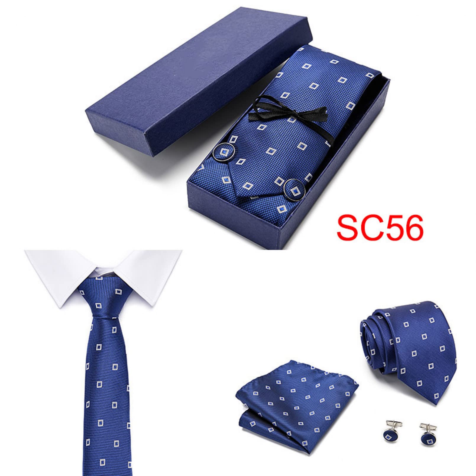 BAJIE Herren Krawatte Burgunder Krawatte Anzug Herren Seidenkrawatte Einstecktuch Manschettenknöpfe Krawatte Jacquard Woven Krawatte Hochzeitsgeschenkbox
