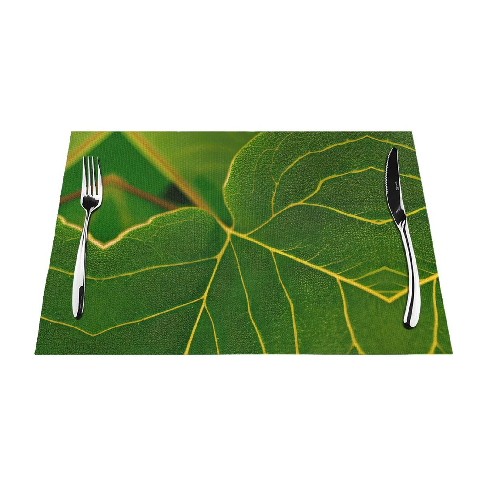 Placemats Set of 6,Table Mats Washable Placemat Decoration, Green Leaf Texture Veins Print