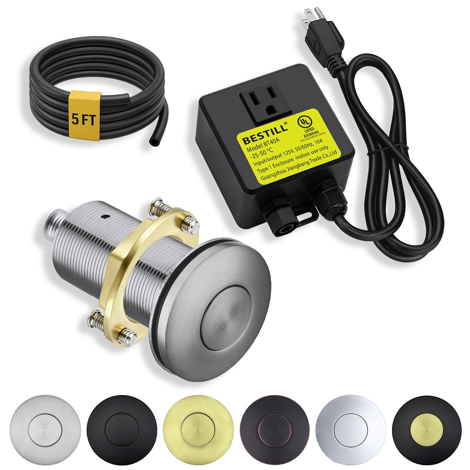 BESTILL Botón de eliminación de basura – Interruptor de aire de níquel cepillado para trituración de basura, botón superior del fregadero para triturador de residuos, kit de botón de aire largo de