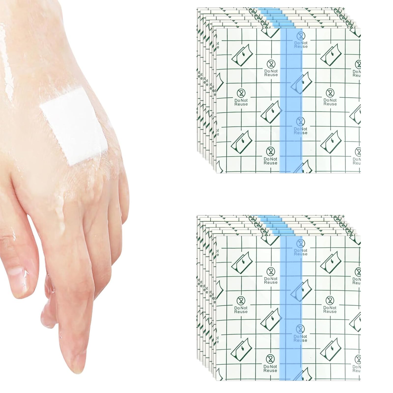 Oenothera 100 Pieces Stretch Adhesive Bandage Tape, Transparent Stretch Adhesive Bandage, Waterproof Bandage, for Swimming Showering（10cm x 10cm, Without Gauze）
