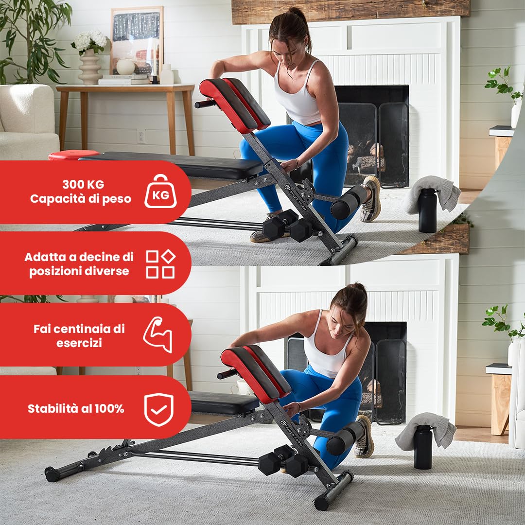 Panca multifunzione per allenamento completo del corpo, per iperestensioni lombari e sedia romana, panca regolabile per addominali/sit up, panca declinata, panca piana