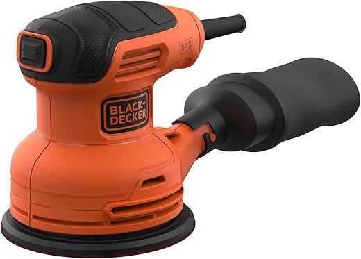 BLACK+DECKER 230W Random Orbital Sander, 13,000 RPM Electric Sander for Wood, Metal, Glass with Integrated Dust Collection, Easy Velcro Sandpaper Change, and Ergonomic Grip, BEW210-GB