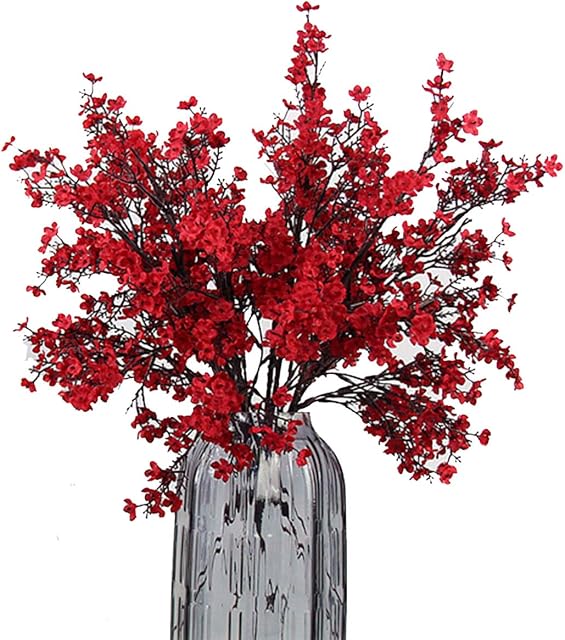 JAKY-Global Babys Breath Gypsophila Artificial Flowers 6 Bundle European Fake Silk Plants Decor Wedding Party Decoration Bouquets Real Touch DIY Home Garden(Red)
