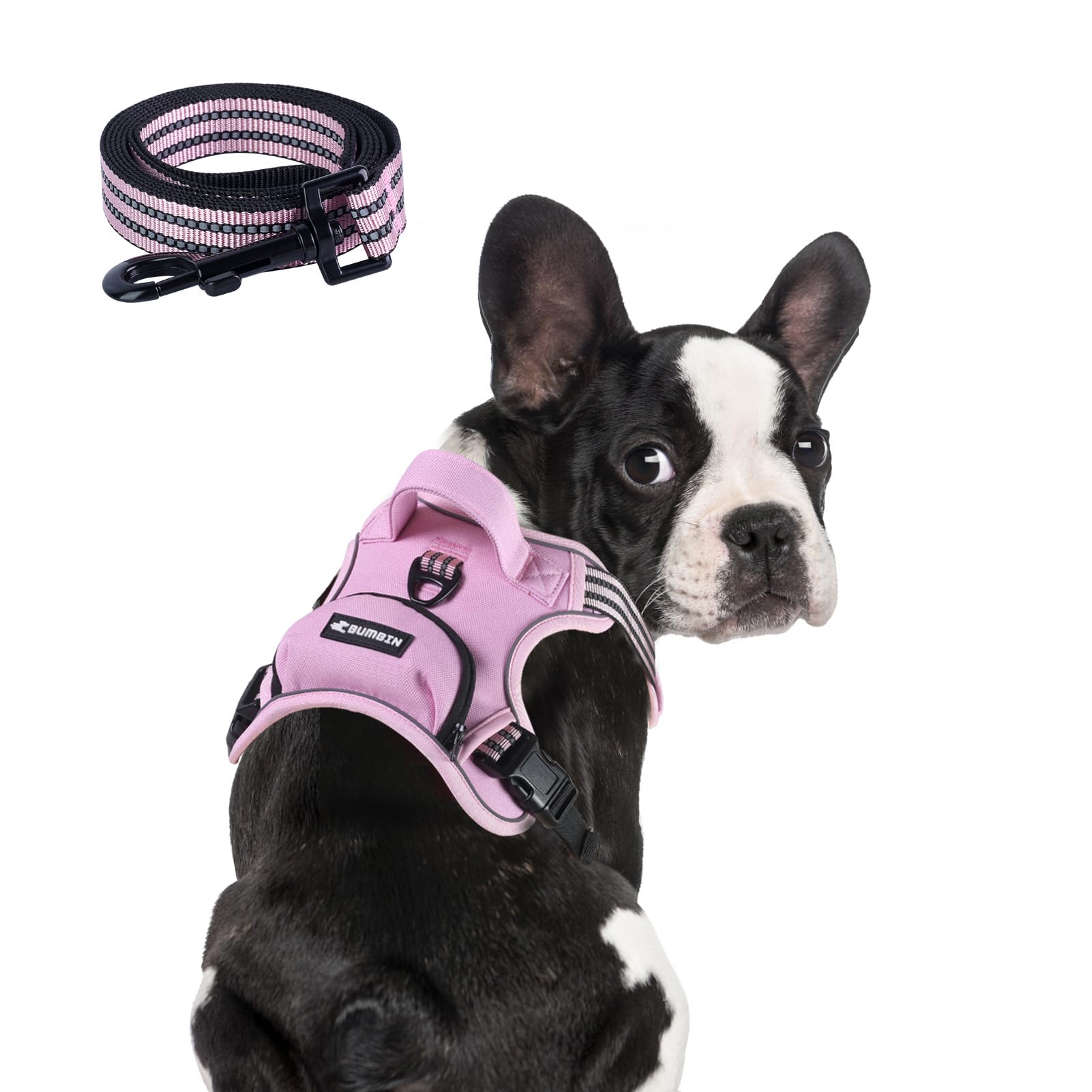 BUMBIN Dog Harness for Large Dogs, No Pull Adjustable No Choke Pet Vest with Dog Leash Fit Smart Reflective Pet Walking Harness for Training Easy