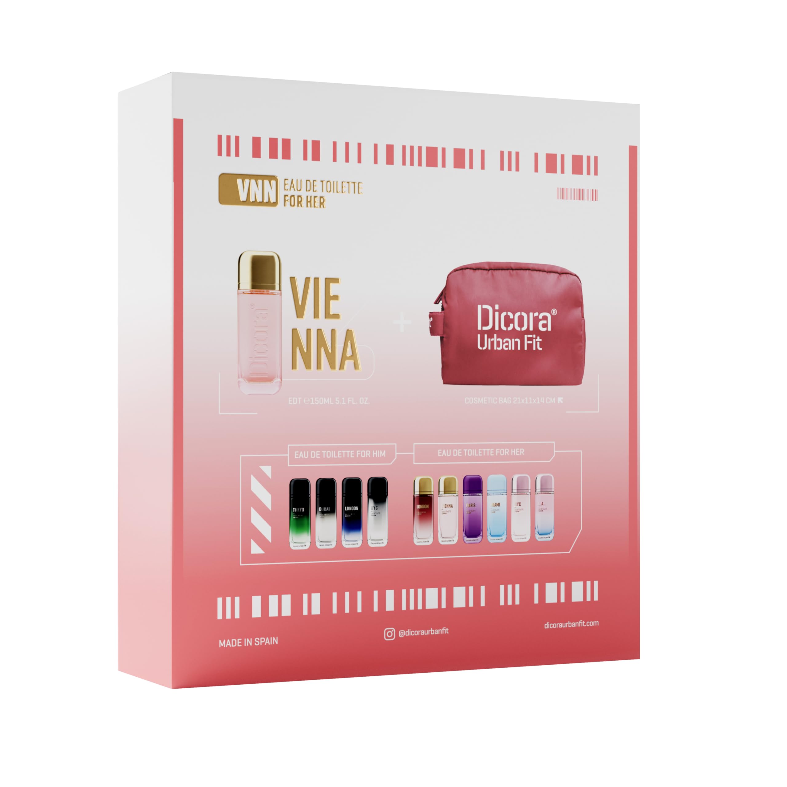 DICORA URBAN FIT SET VIENNA FOR HER + NECESER | Damenparfüm EDT 150 ml | fruchtiger und Gourmet-Duft | Damenduft mit Noten von Vanille und Haselnuss
