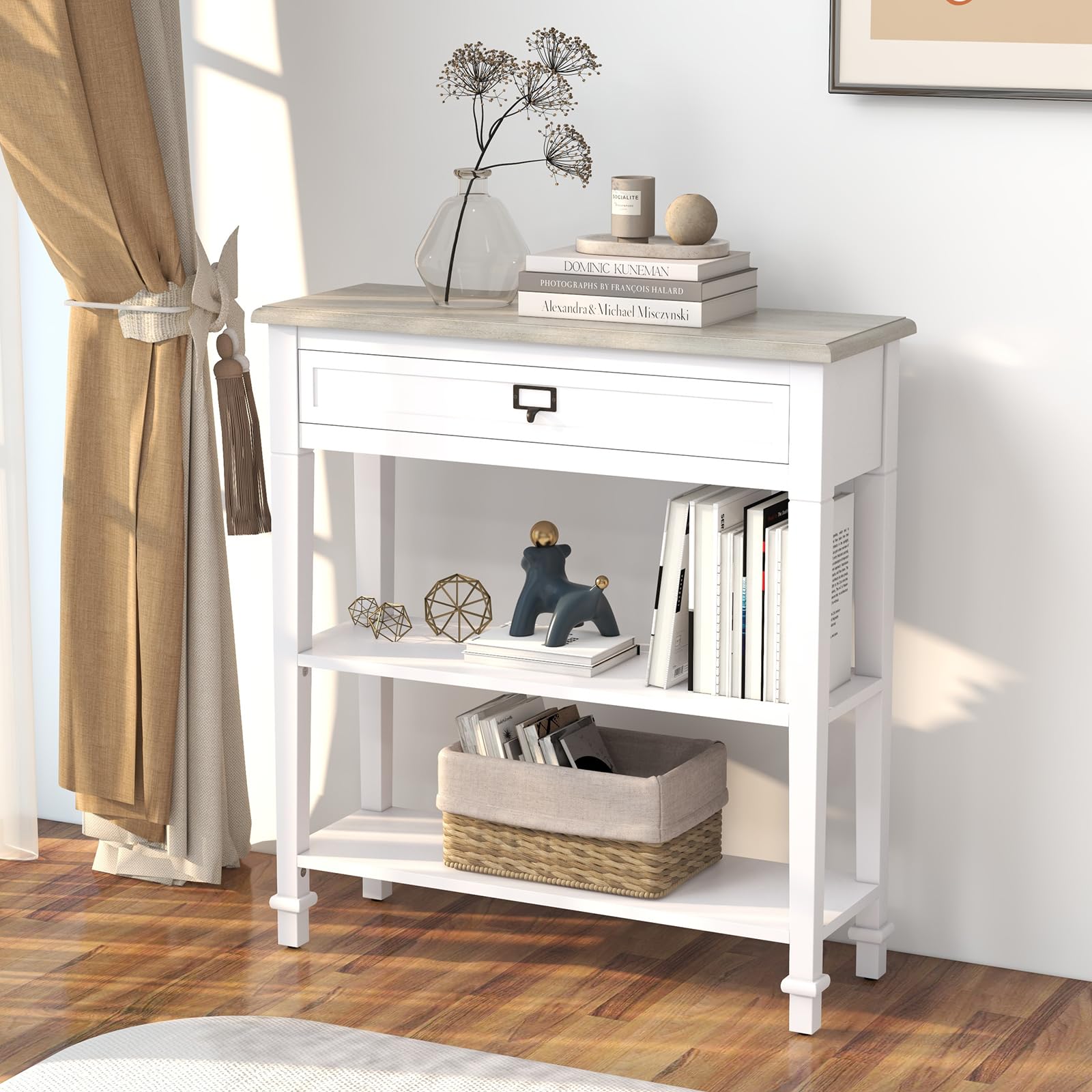 Amazon.com: Kinpaw Narrow Console Table with Storage- White Entryway ...