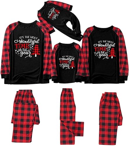 Pijamas de Navidad a juego para la familia, conjuntos de pijamas de alce, Papá Noel, árbol de Navidad, lindo y divertido juego de pijamas de Navidad