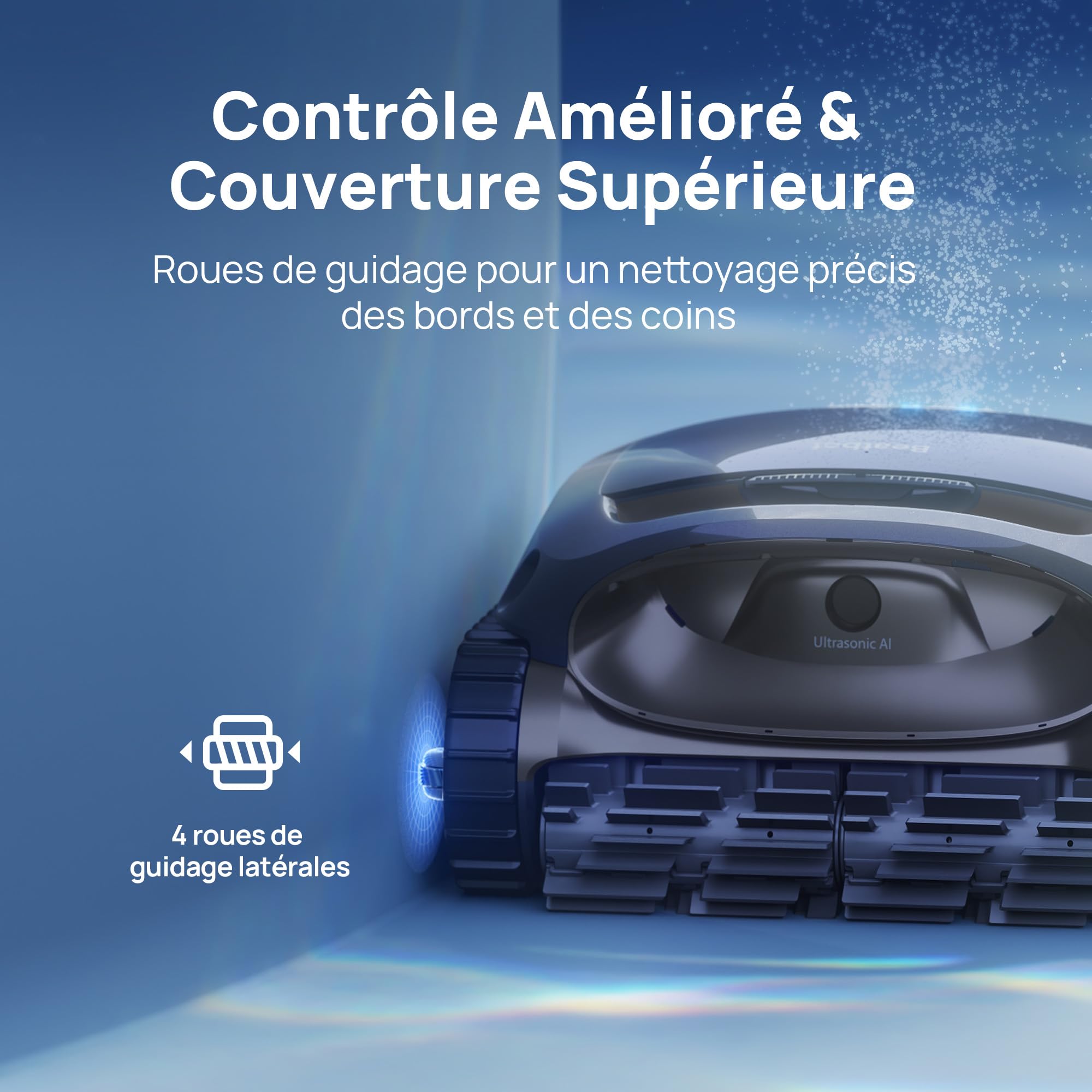 Beatbot AquaSense 2 Robot Piscine sans Fil, Aspirateur Piscine Automatique, Nettoyage Complet Fond Parois Ligne d’Eau, Remontée Automatique, Autonomie 150min, Max 300m², Bleu Nuit