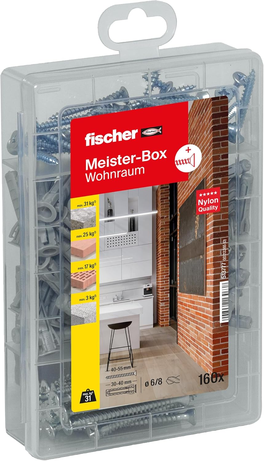 Fischer Master Box with Wall Plugs SX and Screws 50 Chipboard Screws – 4.5 x 40, 5 x 30 Set 513777
