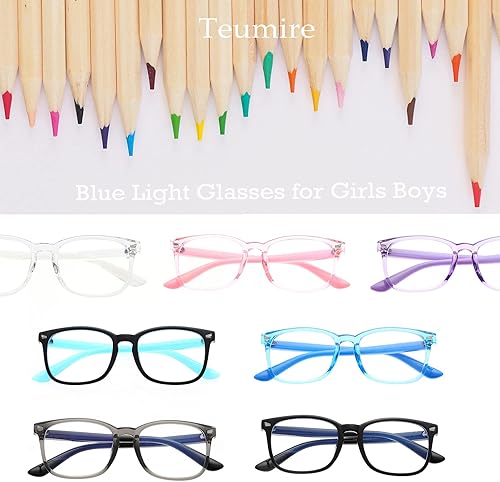 Miniatura 7 de Teumire Lentes de bloqueo de luz azul para niños y niñas, cuadrados, irrompibles, TR90, paquete de 2