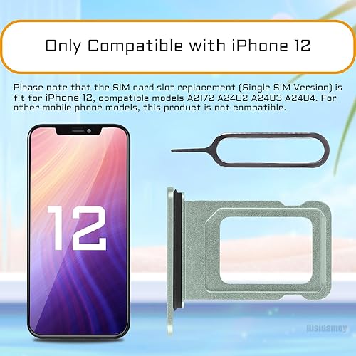 Miniatura 3 de Para iPhone 12 Ranura para tarjeta SIM verde Reemplazo Single SIM Versión para iPhone12 Adaptador de soporte de bandeja de tarjeta con anillo de