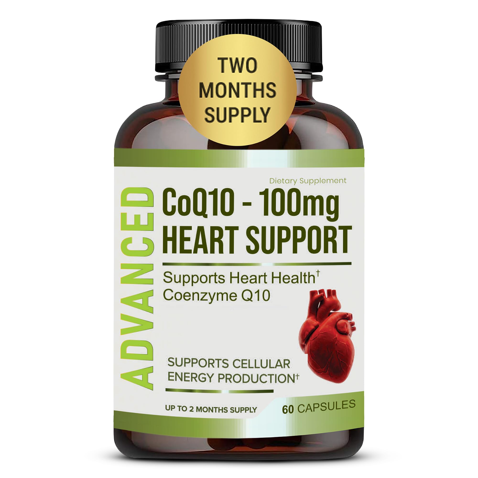 CoQ10 100mg Heart Health - High Absorption Coenzyme Q10 Supplement for Energy Production, Healthy Aging, Muscle Fatigue, and Heart Support . Fight General Fatigue. 2 Months Supply.60 Liquid Capsules.