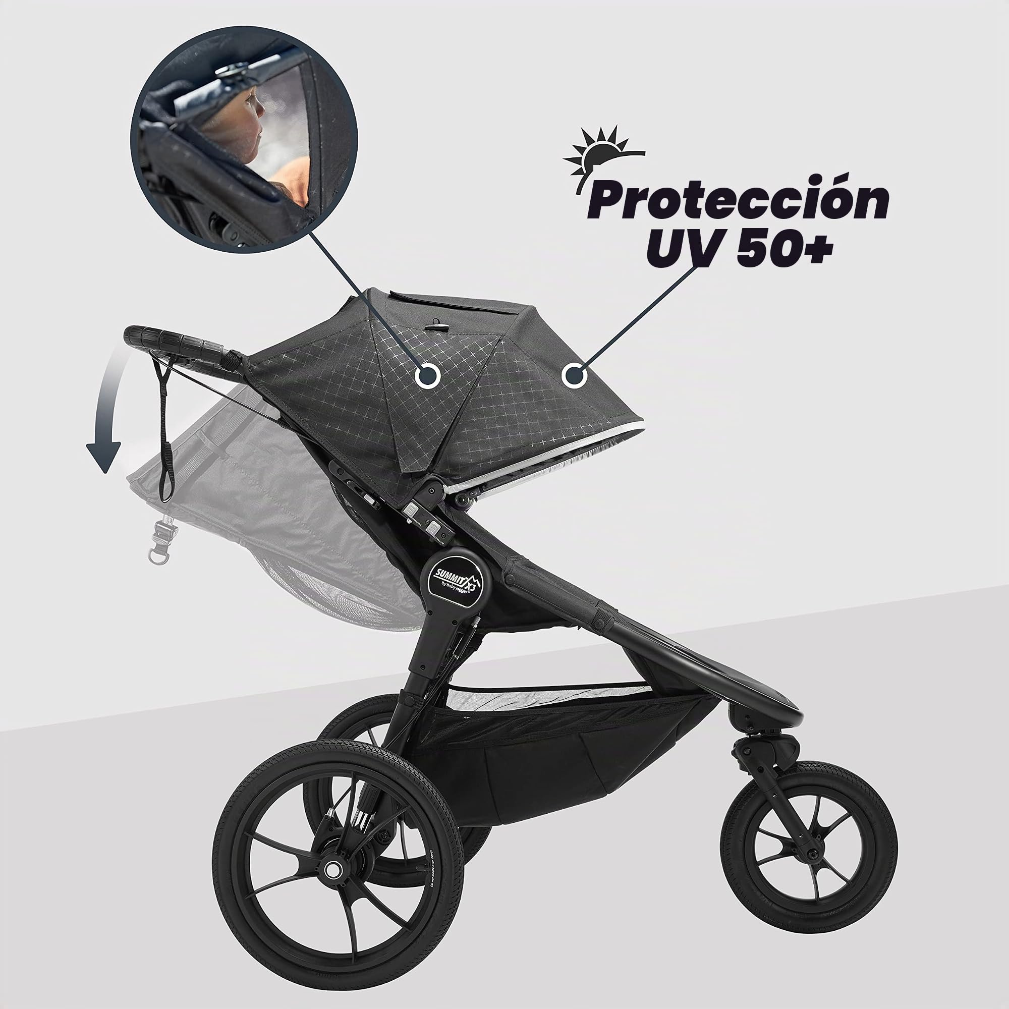 Baby Jogger Summit X3 Midnight Black - Cochecito para runnig plegable de 3 ruedas, con freno de mano, color negro