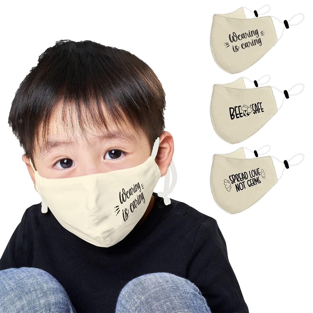 littleland Reusable, Washable, Anti-Bacterial (BFE>99%) 3 Layers Organic Cotton Cloth Face Mask for Kids with Ear Adjusters