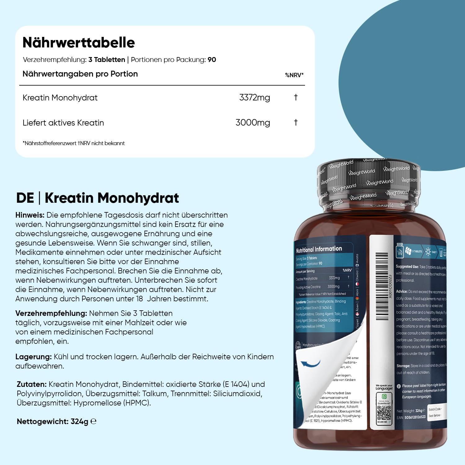 Vitamin D3 K2 2000 IE Tabletten + Creatin Monohydrat Tabletten + Magnesium Komplex 4 in 1 Kapseln - Gemäß GMP - Frei von Magnesiumstearat, Gluten & Gentechnik - WeightWorld
